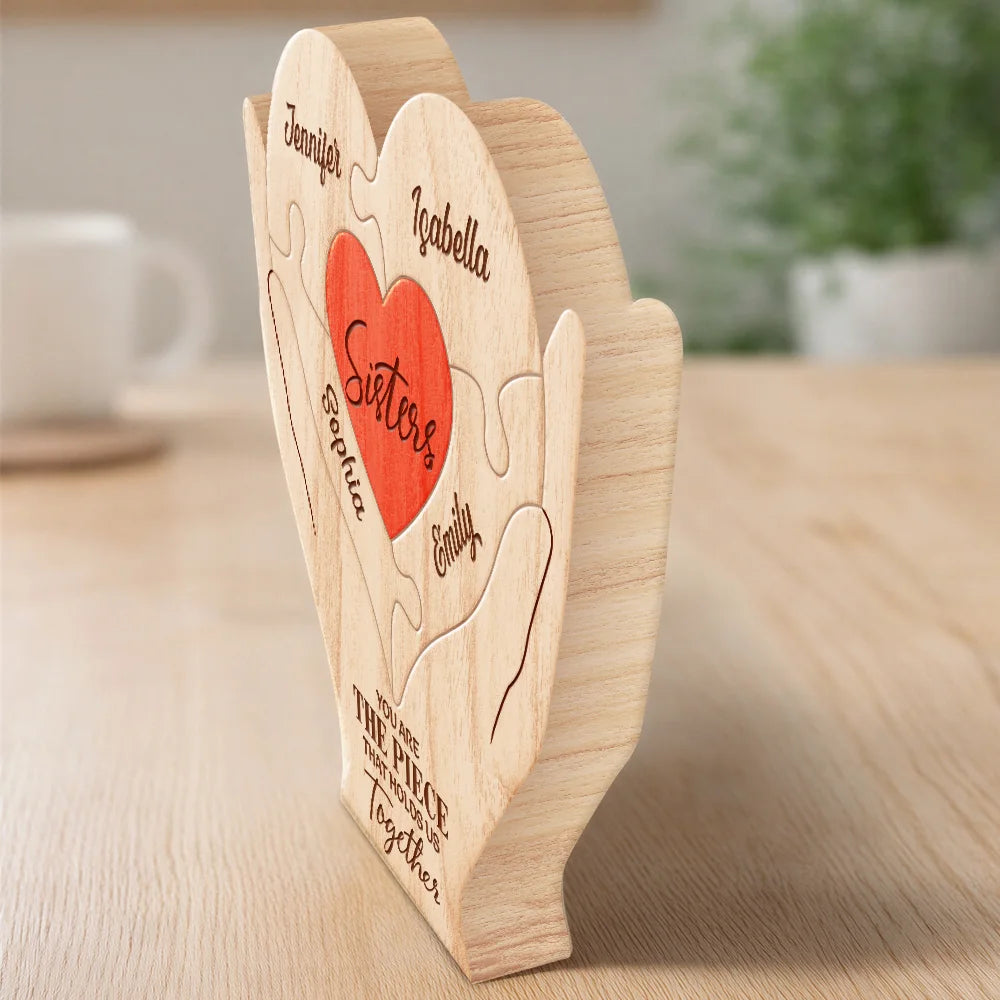 Gift For Bestie,Gift For Sisters,Happy,Non-Eng,Grateful - Besties Sisters You Are The Piece That Holds Us Together - Personalized Custom Shaped Wooden Puzzle