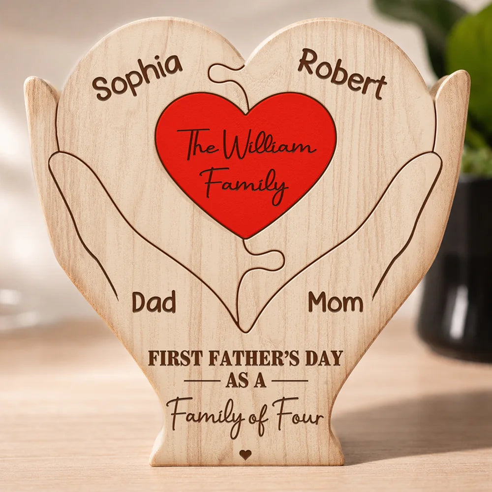First Time Ever As Family Of Four Members - Personalized Custom Shaped Wooden Puzzle
