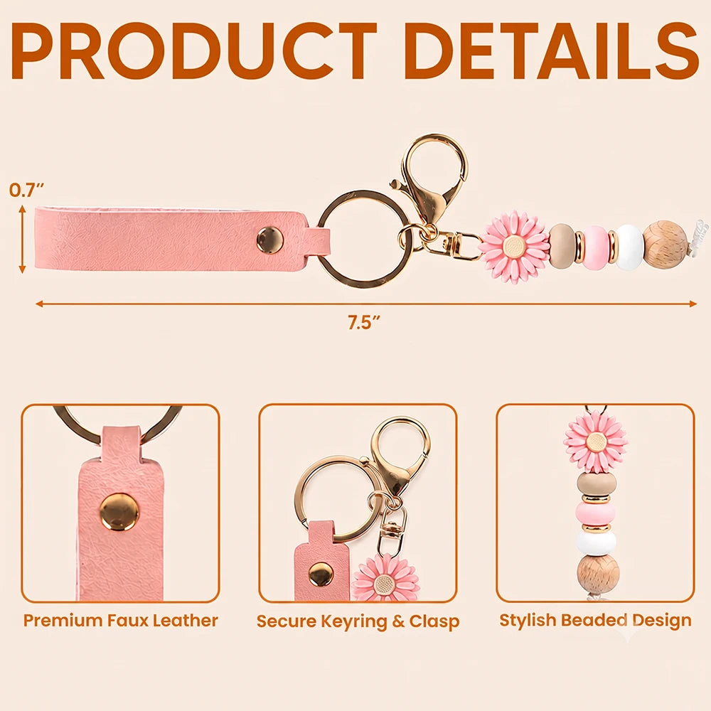 Confident, Icon - Birth Month Flower With Name - Personalized Leather Beaded Keychain