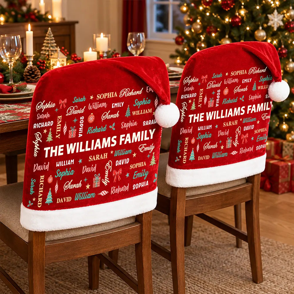 Christmas Table Decor Gift For Family - Personalized Member Names Chair Cover