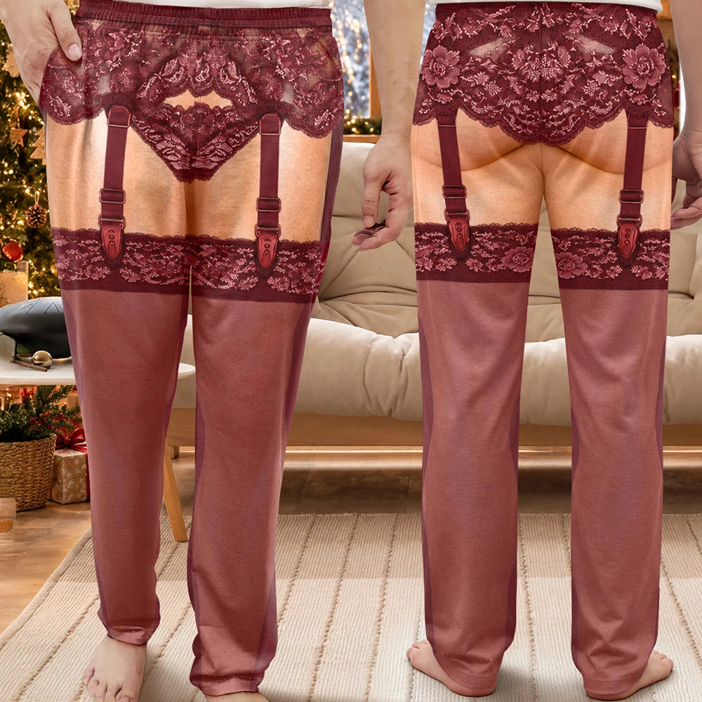 Funny Christmas Gift For Husband Boyfriend Brother - Personalized Garter Illusion Print Pajama Pants