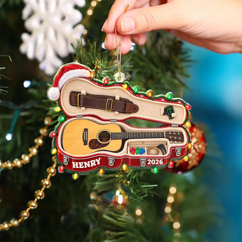 Christmas,Gift For Men,Gift For Yourself,Gifts For Him,Guitar,Happy,Icon,Music - Christmas Gift For Guitar Lovers - Personalized Guitar Case Acrylic Ornament