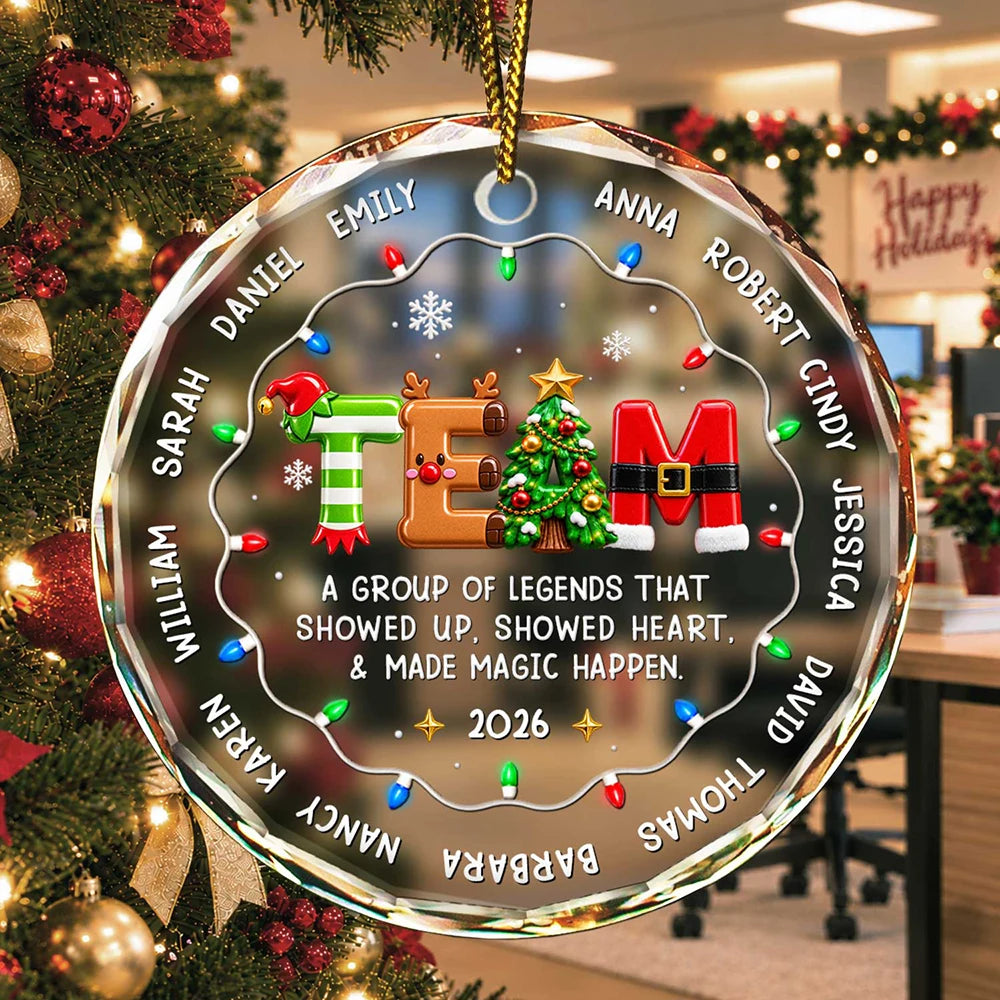 Christmas Gift For Coworkers Team Members - Personalized Names & Year Group Of Legends Circle Glass Ornament