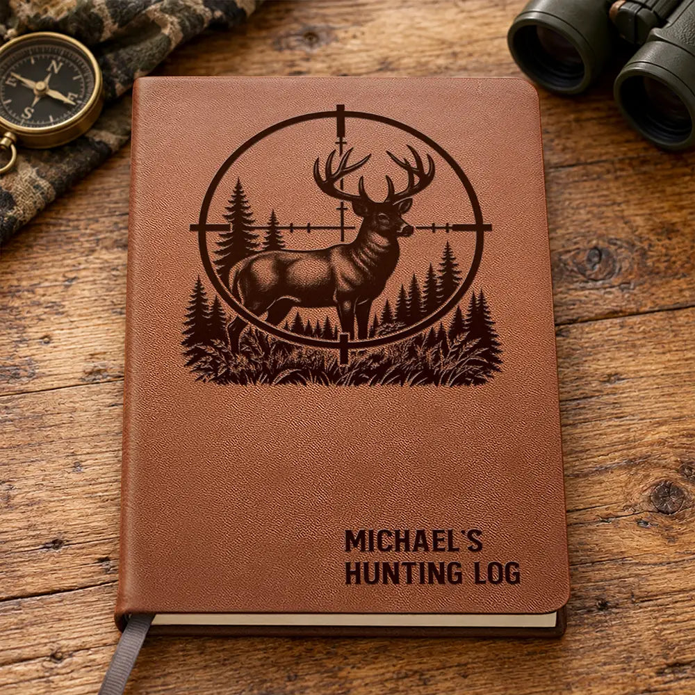 Gift For Men,Gift For Yourself,Gifts For Him,Happy,Hunting,Icon,Top Market - Gift For Hunters Husband Dad Grandpa - Personalized Hunting Log Leather Journal