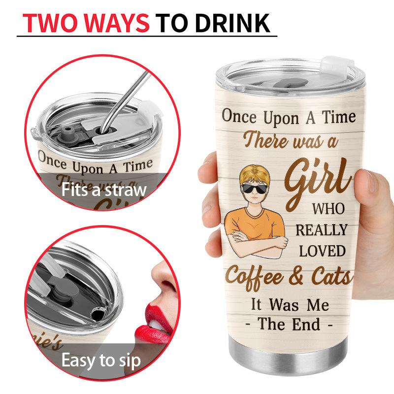 A Girl Who Really Loved Coffee & Cats - Gift For Cat Lovers - Personalized Custom Tumbler