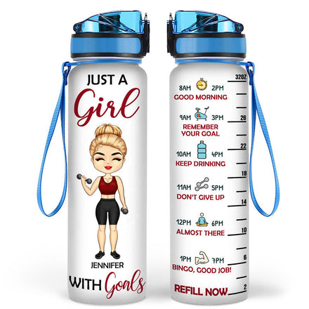 Fitness Girl With Goals - Gift For Gymer - Personalized Custom Water Tracker Bottle