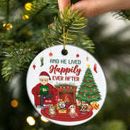 Christmas Cat Dog And She Lived Happily Ever After - Gift For Christmas And Pet Lovers - Personalized Custom Circle Ceramic Ornament