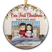 Our First Christmas Together - Christmas Gift For Couple - Personalized Custom Circle Ceramic Ornament