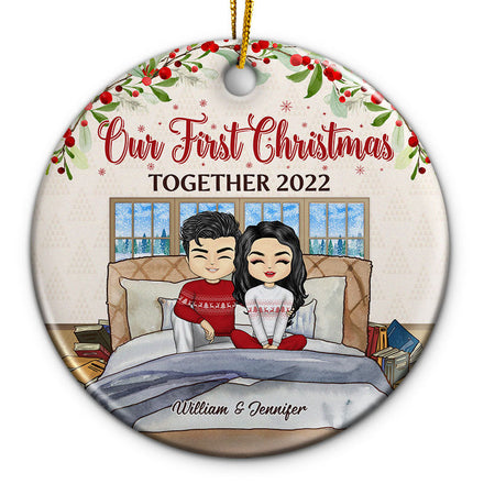 Our First Christmas Together - Christmas Gift For Couple - Personalized Custom Circle Ceramic Ornament