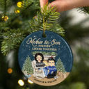 Family Mother Son Daughter Forever Linked Together - Christmas Gift For Mother - Personalized Custom Circle Ceramic Ornament