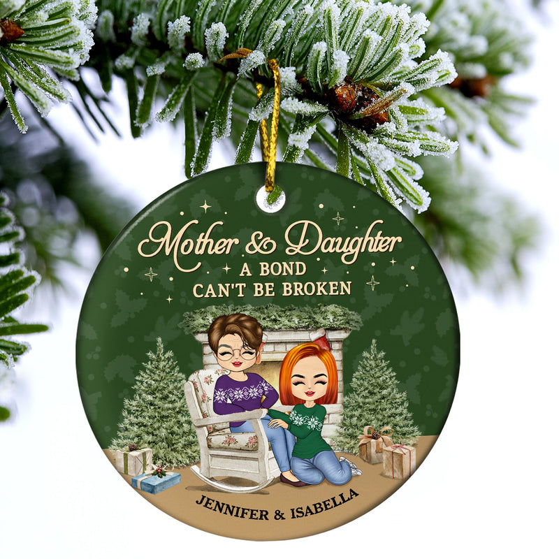 Family Mother Son Daughter Forever Linked Together - Christmas Gift For Mother - Personalized Custom Circle Ceramic Ornament