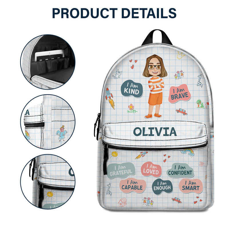 I Am Kind Smart Brave Affirmations - Gift For Kids, Back To School - Personalized Canvas Backpack