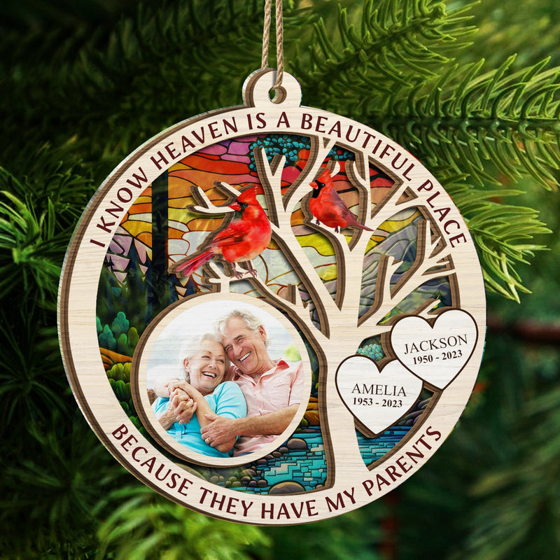 Custom Photo I Know Heaven Is A Beautiful Place - Christmas, Memorial Gift - Personalized Suncatcher Ornament