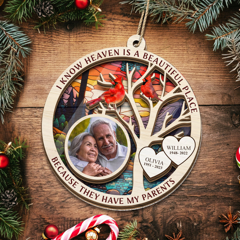 Custom Photo I Know Heaven Is A Beautiful Place - Christmas, Memorial Gift - Personalized Suncatcher Ornament