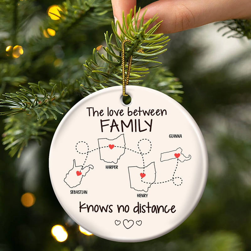 Side By Side Or Miles Apart - Christmas Gift For Family - Personalized Circle Ceramic Ornament