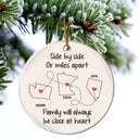 Side By Side Or Miles Apart - Christmas Gift For Family - Personalized Circle Ceramic Ornament