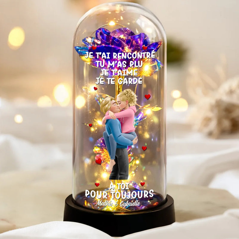 Gift For Couples,Gift For Husband,Gift For Wife,Gift For Boyfriend,Gift For Girlfriend,LGBT,Love,French - À Toi Pour Toujours - Lampe Dôme À Rose Éternelle Personnalisée