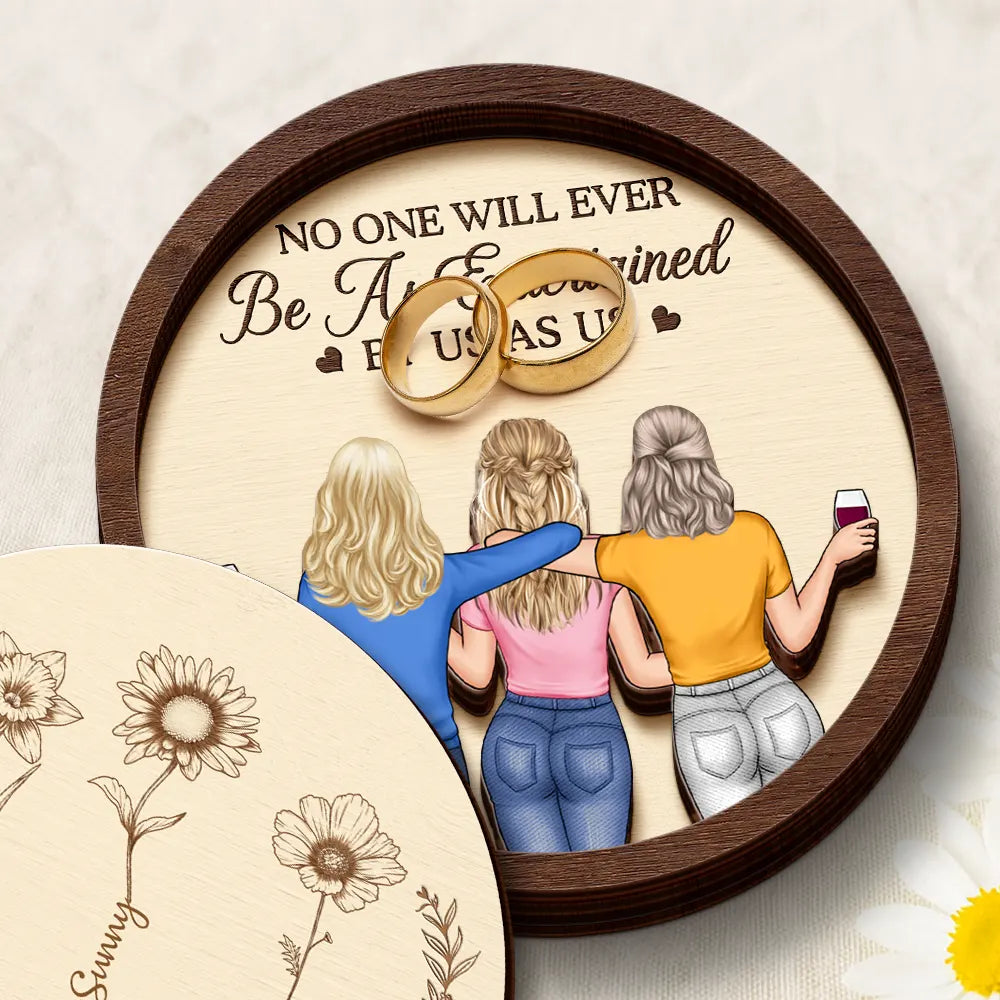Gift For Bestie, Gift For Sisters, Happy, Old Best friends - A True Friendship Is A Journey Without An End Bestie - Personalized 2-Layered Wooden Ring Dish