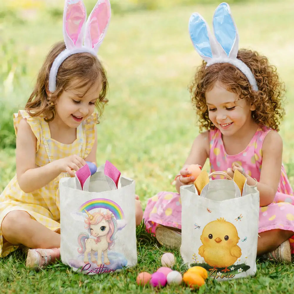 Gift For Kids,Grandpa - Grandkids,Grandma - Grandkids,Gift For Grandkids,Easter - Adorable Animal With Name - Personalized Bunny Ears Bucket Bag