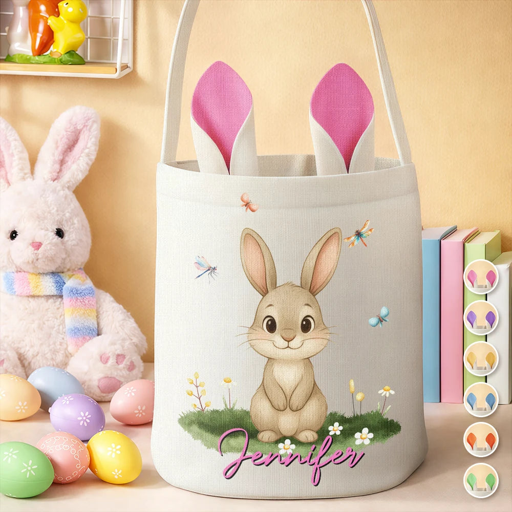 Gift For Kids,Grandpa - Grandkids,Grandma - Grandkids,Gift For Grandkids,Easter - Adorable Animal With Name - Personalized Bunny Ears Bucket Bag