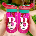 Back To School, Gift For Kids, Adorable, Icon - Adorable Animals With Initial - Personalized Kids Water Bottle With Straw
