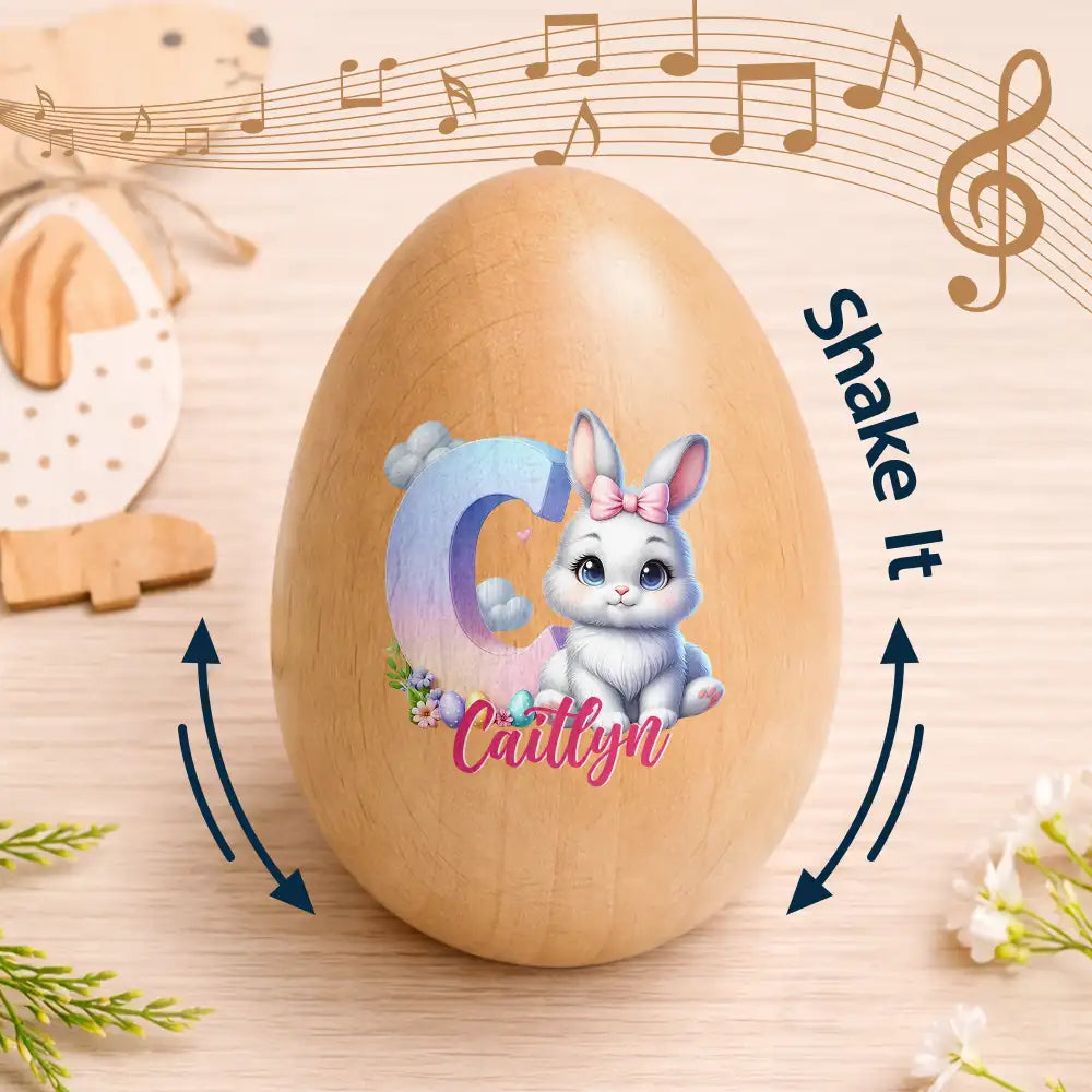 Easter,Non-Eng,Gift For Kids,Gift For Grandkids,Grandma - Grandkids,Grandpa - Grandkids,Dad - Children,Mom - Children,Happy - Adorable Bunny Alphabet Letters - Personalized Musical Wooden Easter Egg Shaker