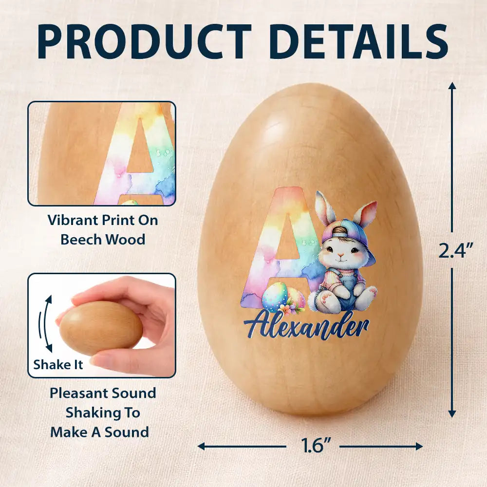 Easter,Non-Eng,Gift For Kids,Gift For Grandkids,Grandma - Grandkids,Grandpa - Grandkids,Dad - Children,Mom - Children,Happy - Adorable Bunny Alphabet Letters - Personalized Musical Wooden Easter Egg Shaker