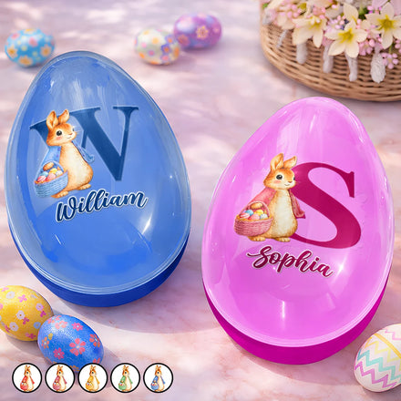 Adorable Bunny Holding An Egg Basket - Personalized Fillable Egg