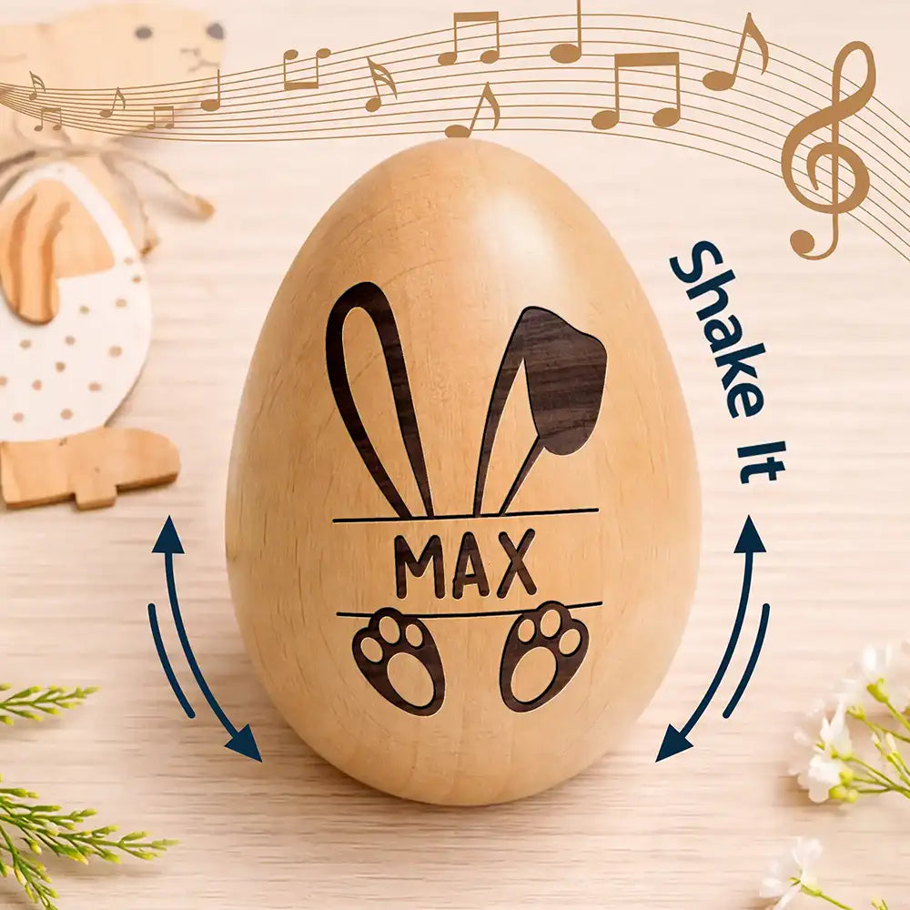 Gift For Kids, Gift For Grandkids, Non-Eng - Adorable Bunny With Name - Personalized Musical Wooden Easter Egg Shaker