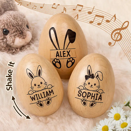 Adorable Bunny With Name - Personalized Musical Wooden Easter Egg Shaker