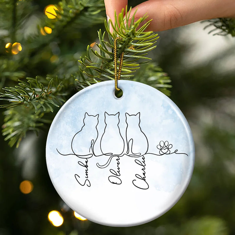 Cat Lovers,Cat Mom,Cat Dad,Pet Lovers,Pet Mom,Pet Dad,Happy,Christmas - Adorable Cat Line - Personalized Circle Ceramic Ornament