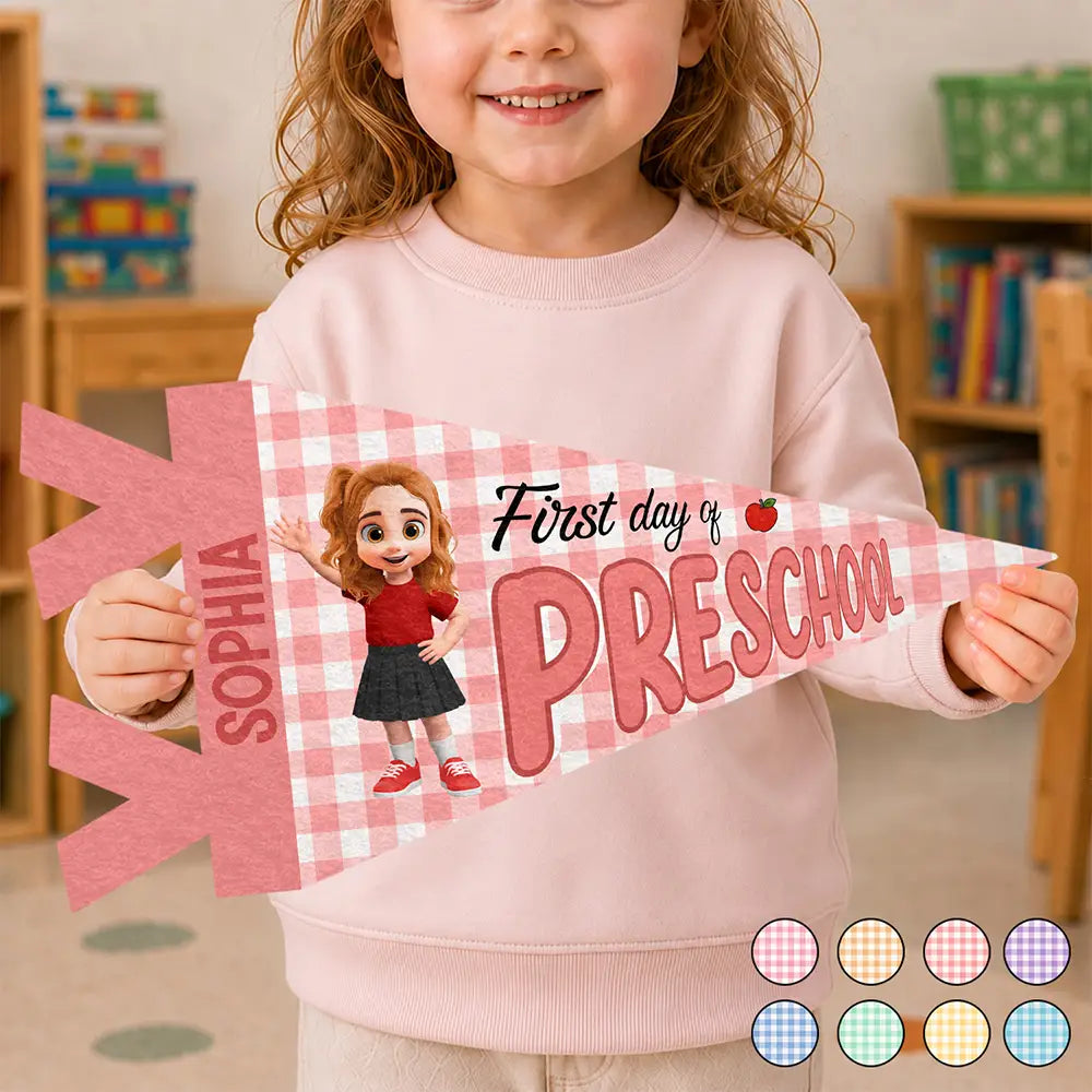Adorable Kid First Day Of Kindergarten & First Grade - Personalized Pennant