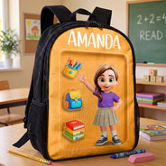 Adorable,Back To School,Gift For Kids,Vector - Adorable Kid Getting Ready For School - Personalized Kids Backpack