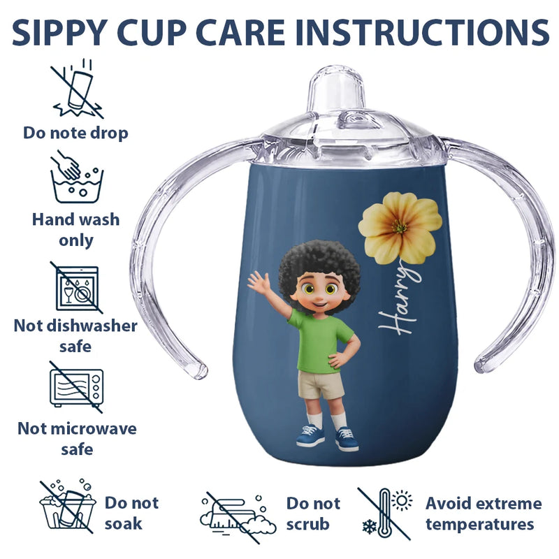 Adorable, Gift For Kids, Vector - Adorable Kid & Birth Month Flower - Personalized Sippy Cup