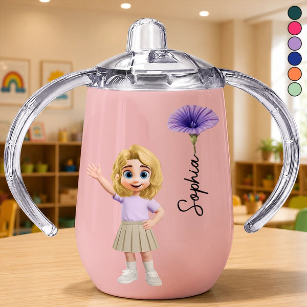 Adorable, Gift For Kids, Vector - Adorable Kid & Birth Month Flower - Personalized Sippy Cup