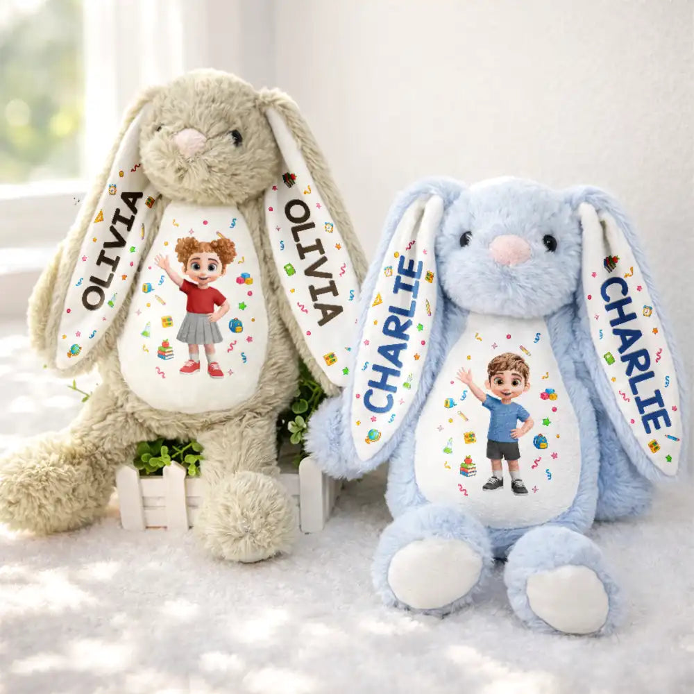 Back To School, Parents, Adorable, Vector - Adorable Kids Back To School - Personalized Soft Toy Bunny