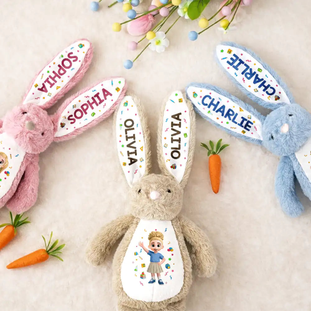 Back To School, Parents, Adorable, Vector - Adorable Kids Back To School - Personalized Soft Toy Bunny