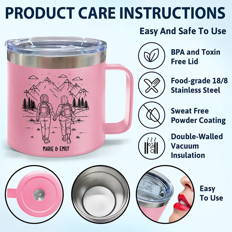 Gift For Couples,Old Couples,Gift For Husband,Gift For Wife,Gift For Boyfriend,Gift For Girlfriend,Happy - Adventure Partners For Life - Personalized 14oz Stainless Steel Tumbler With Handle