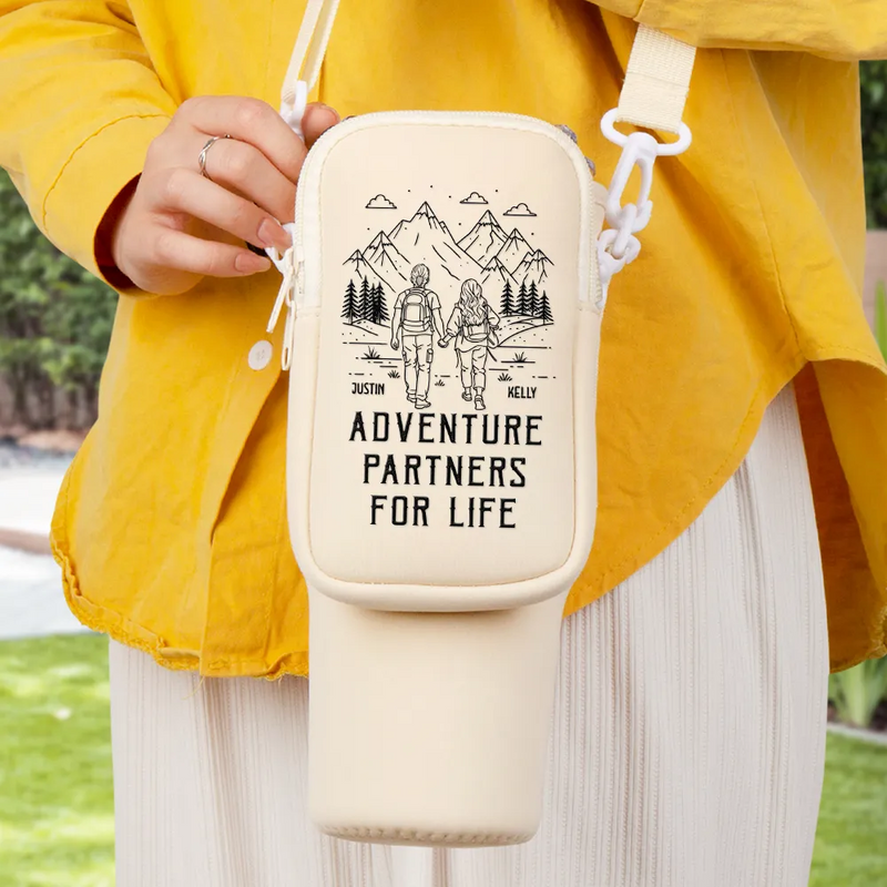 Gift For Couples,Old Couples,Gift For Husband,Gift For Wife,Gift For Boyfriend,Gift For Girlfriend,Happy - Adventure Partners For Life - Personalized Bottle Carrier Bag