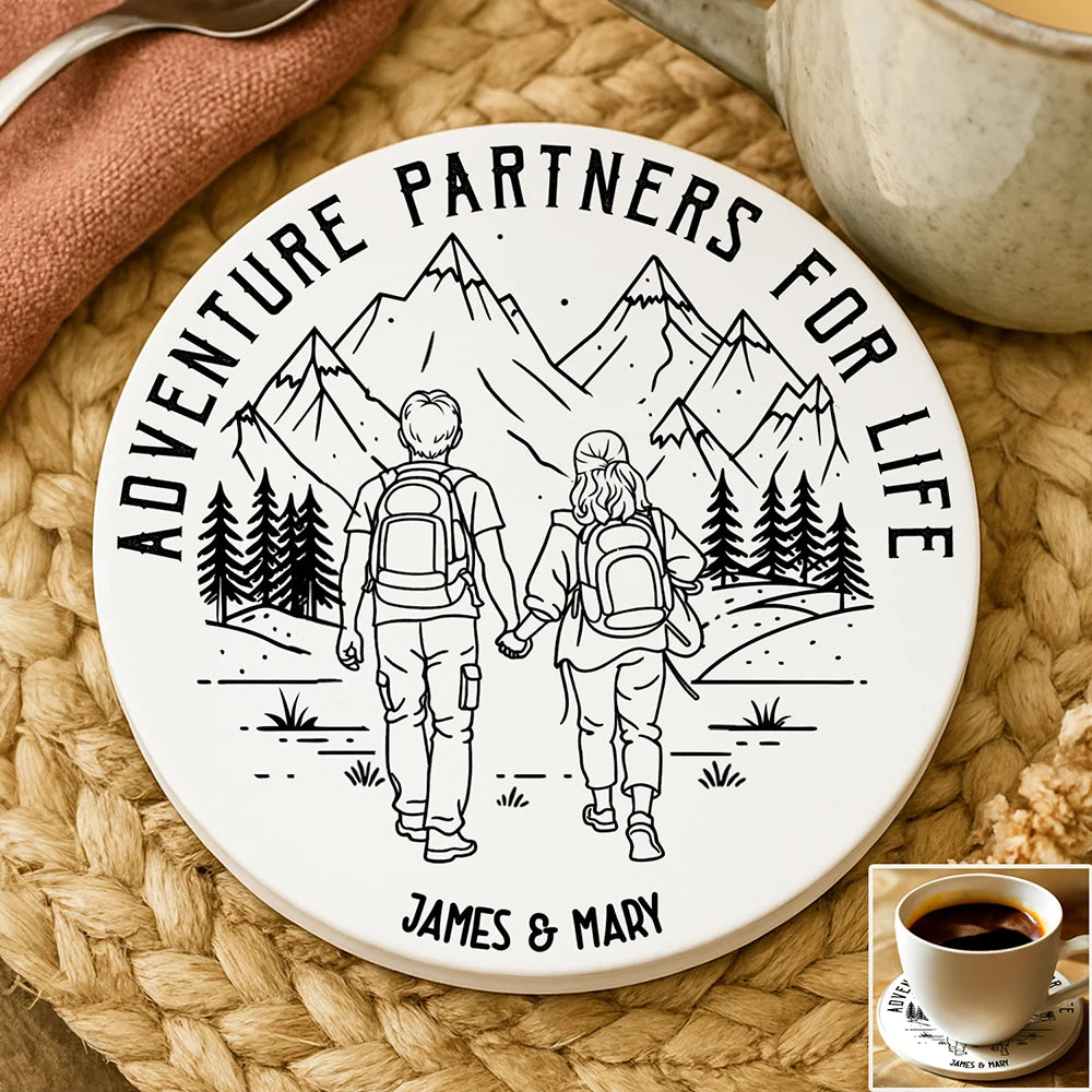Adventure Partners For Life - Personalized Ceramic Coaster