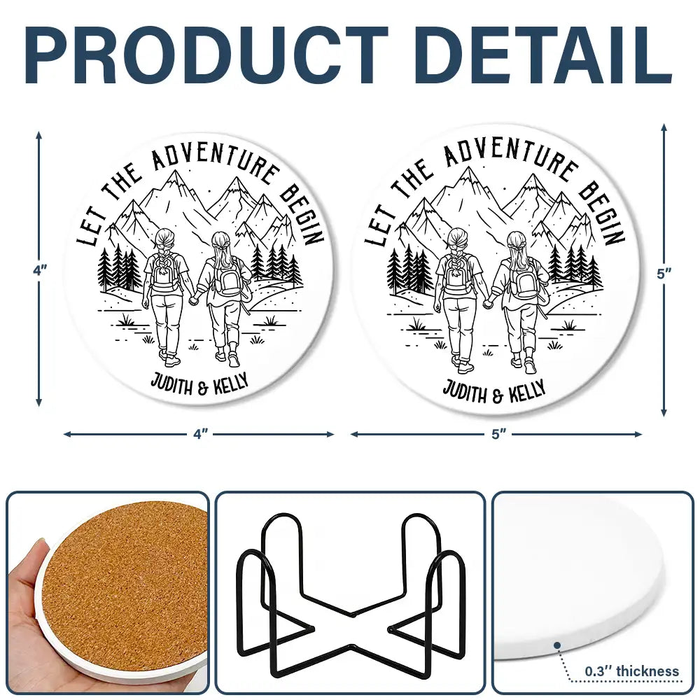 Gift For Couples,Gift For Husband,Old Couples,Gift For Wife,Gift For Boyfriend,Gift For Girlfriend,LGBT,Love - Adventure Partners For Life - Personalized Ceramic Coaster