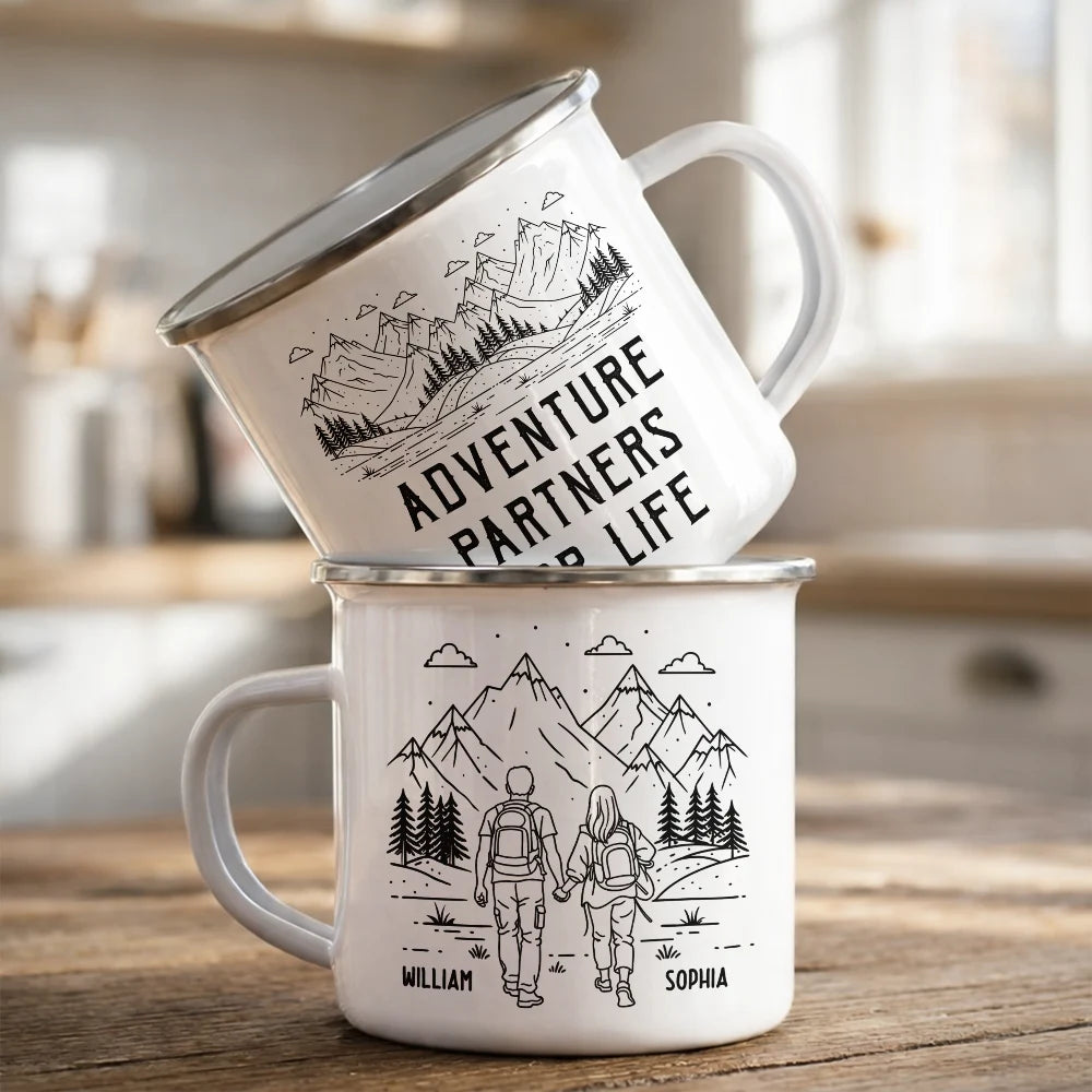 Gift For Couples, Gift For Husband, Old Couples, Gift For Wife, Gift For Boyfriend, Gift For Girlfriend, Love, Top Market - Adventure Partners For Life - Personalized Enamel Mug