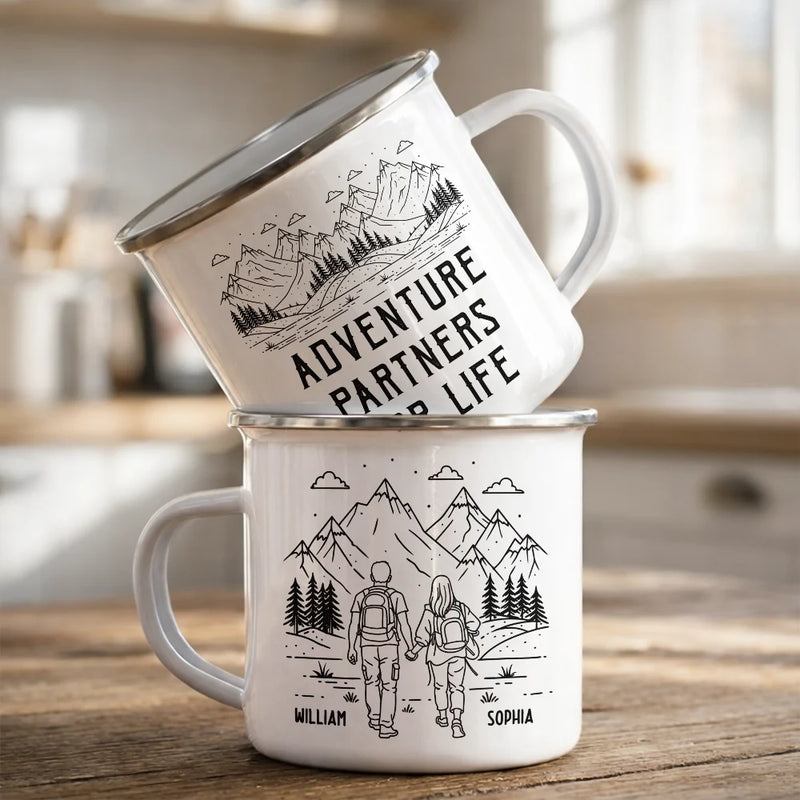 Gift For Couples, Gift For Husband, Old Couples, Gift For Wife, Gift For Boyfriend, Gift For Girlfriend, Love, Top Market - Adventure Partners For Life - Personalized Enamel Mug
