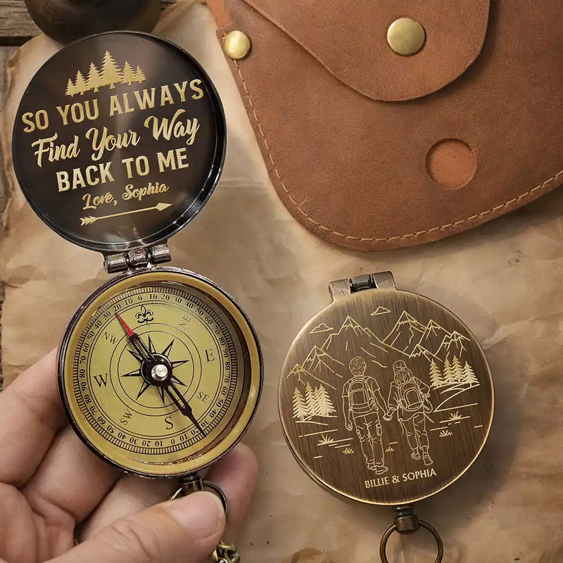 Gift For Couples,Old Couples,Gift For Husband,Gift For Wife,Gift For Boyfriend,Gift For Girlfriend,Happy - Adventure Partners For Life - Personalized Engraved Brass Compass