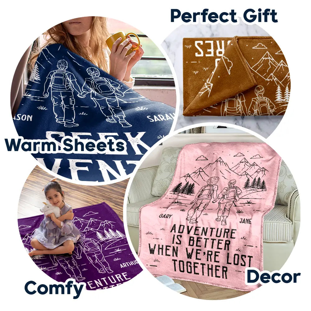 Gift For Couples,Old Couples,Gift For Husband,Gift For Wife,Gift For Boyfriend,Gift For Girlfriend,Happy - Adventure Partners For Life - Personalized Fleece Blanket, Sherpa Blanket