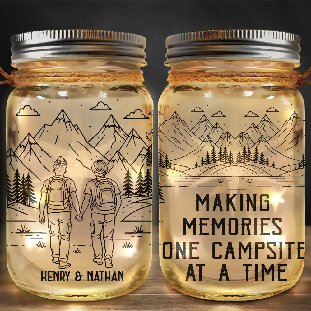 Gift For Couples, Old Couples, Gift For Husband, Gift For Wife, Gift For Boyfriend, Gift For Girlfriend, Happy - Adventure Partners For Life - Personalized Mason Jar Light