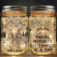 Gift For Couples, Old Couples, Gift For Husband, Gift For Wife, Gift For Boyfriend, Gift For Girlfriend, Happy - Adventure Partners For Life - Personalized Mason Jar Light