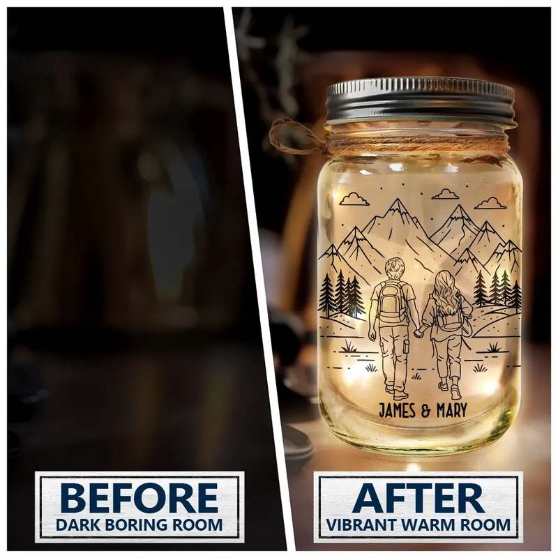 Gift For Couples,Old Couples,Gift For Husband,Gift For Wife,Gift For Boyfriend,Gift For Girlfriend,Happy - Adventure Partners For Life - Personalized Mason Jar Light