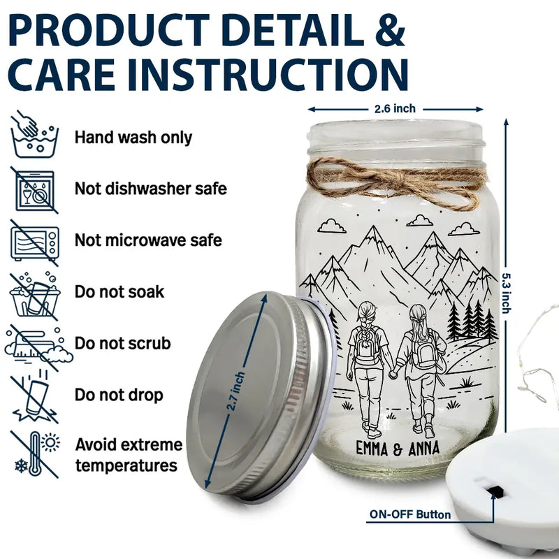 Gift For Couples,Old Couples,Gift For Husband,Gift For Wife,Gift For Boyfriend,Gift For Girlfriend,Happy - Adventure Partners For Life - Personalized Mason Jar Light