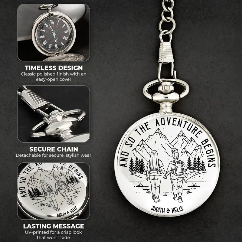 Gift For Couples,Old Couples,Gift For Husband,Gift For Wife,Gift For Boyfriend,Gift For Girlfriend,Happy - Adventure Partners For Life - Personalized Pocket Watch